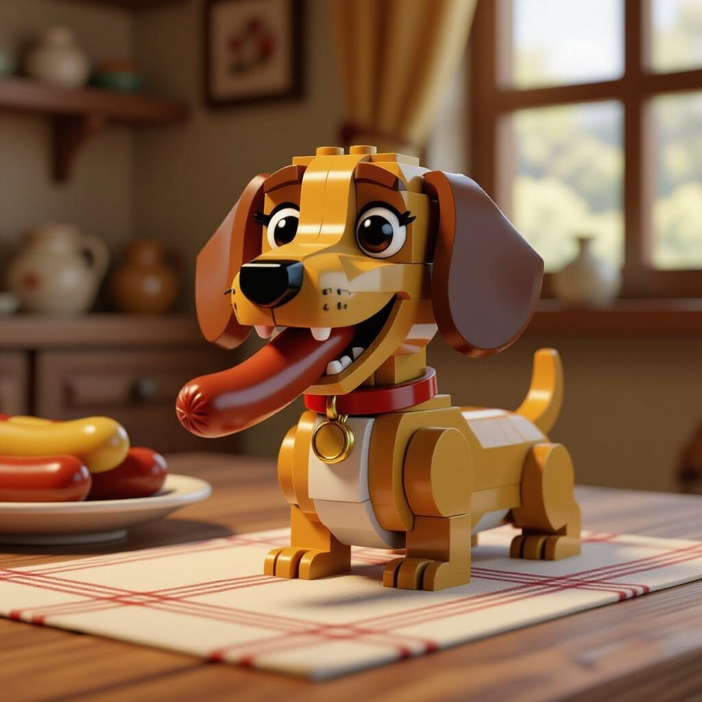 LEGO Dachshund Enjoys Bavarian Sausage in Playful Concept Ar...