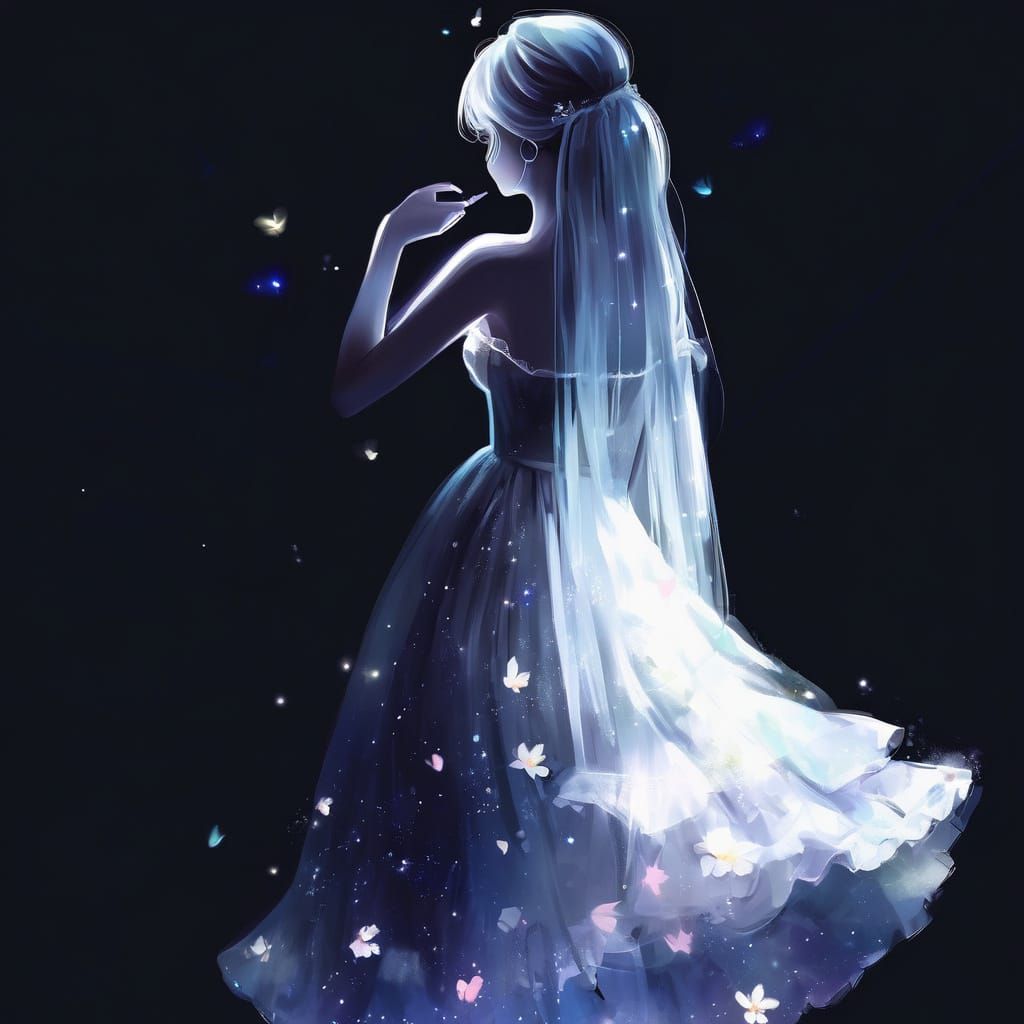 Anime Girl in Elegant White Tutu Dress