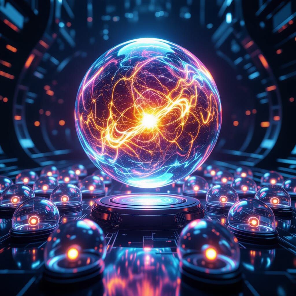 Iridescent Plasma Ball in Futuristic Sci-Fi Setting