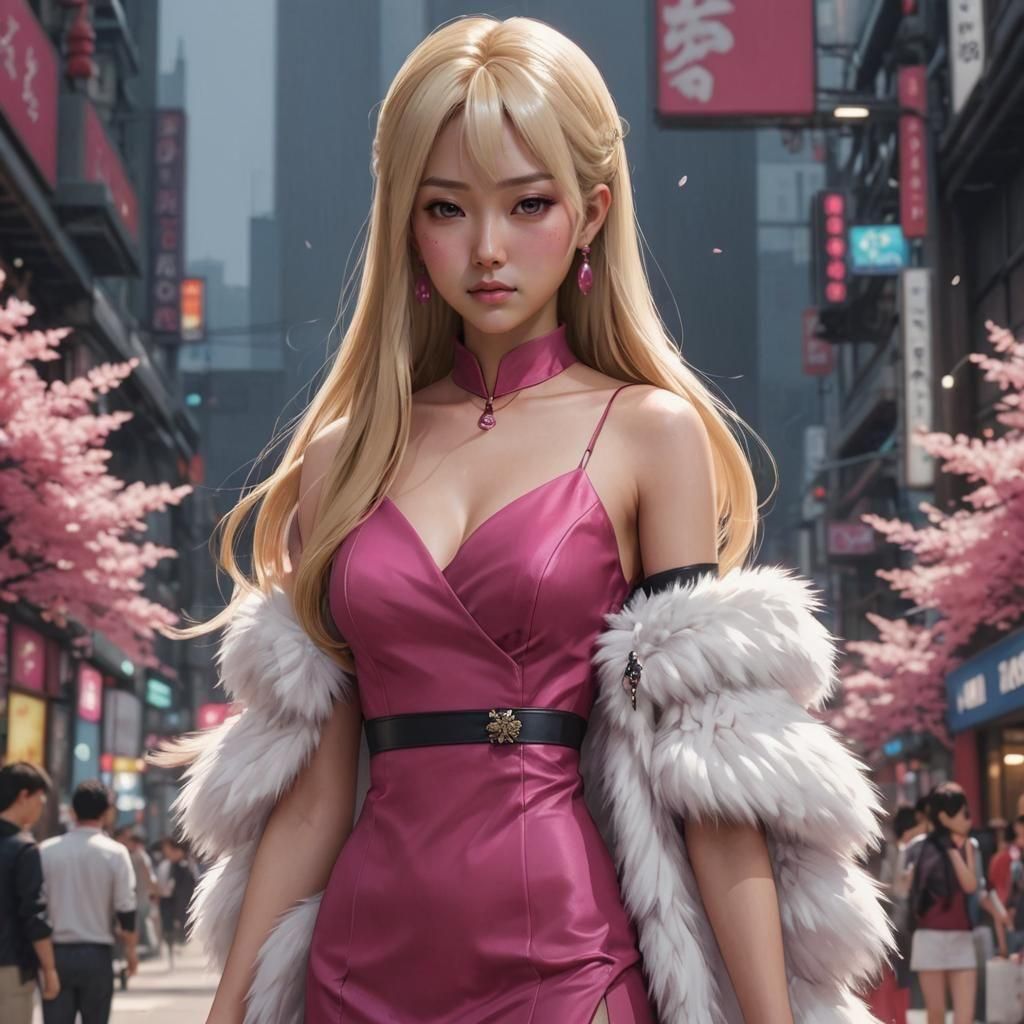 Arrogant Asian Woman in Pink Dress: 3D Anime Art