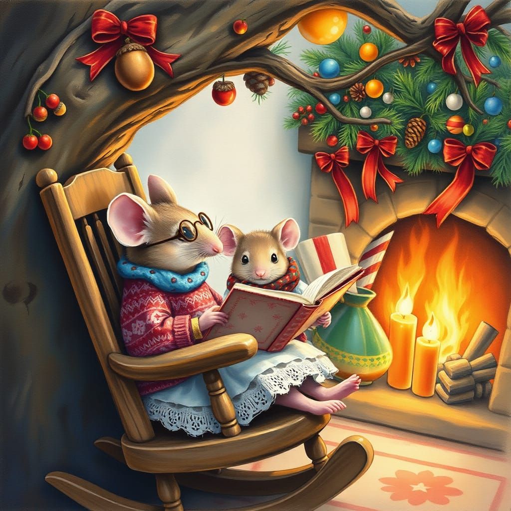 Whimsical Christmas Scene in Watercolor and Ink