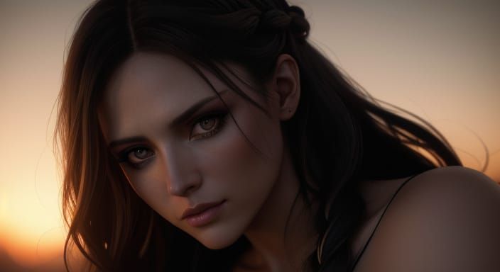 Pretty Woman at Sunset: Hyperrealistic 64MP Portrait