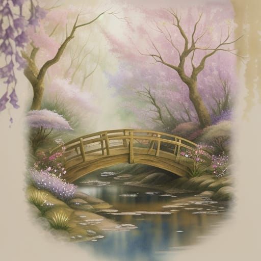 Enchanted Bridge in Dreamy Watercolor Style