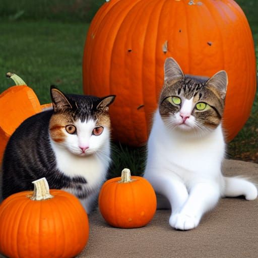 Cat and Pumpkins