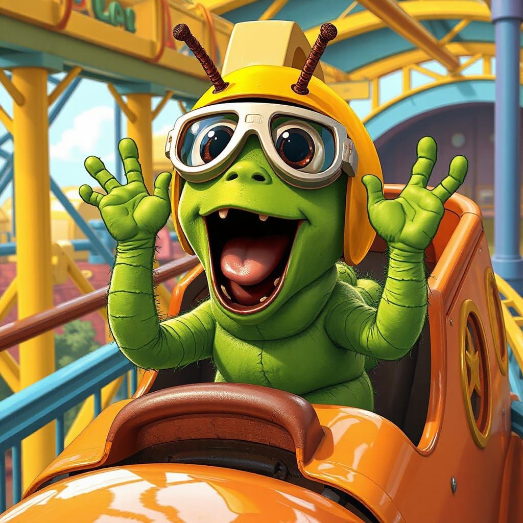 Caterpillar's Thrilling Roller Coaster Ride in Theme Park