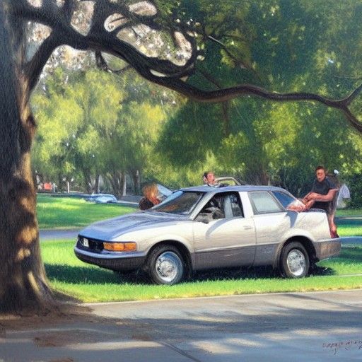 Car Crash Scene in Oil Painting Style