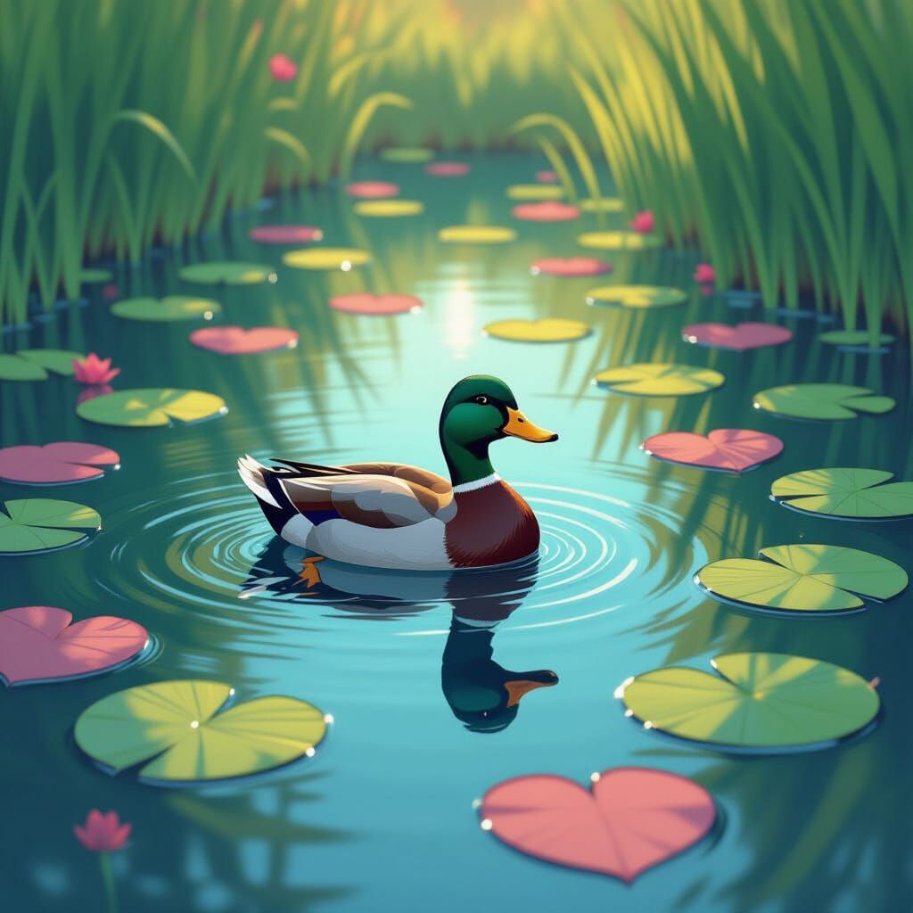 Duck in Heart Pond: Digital Art
