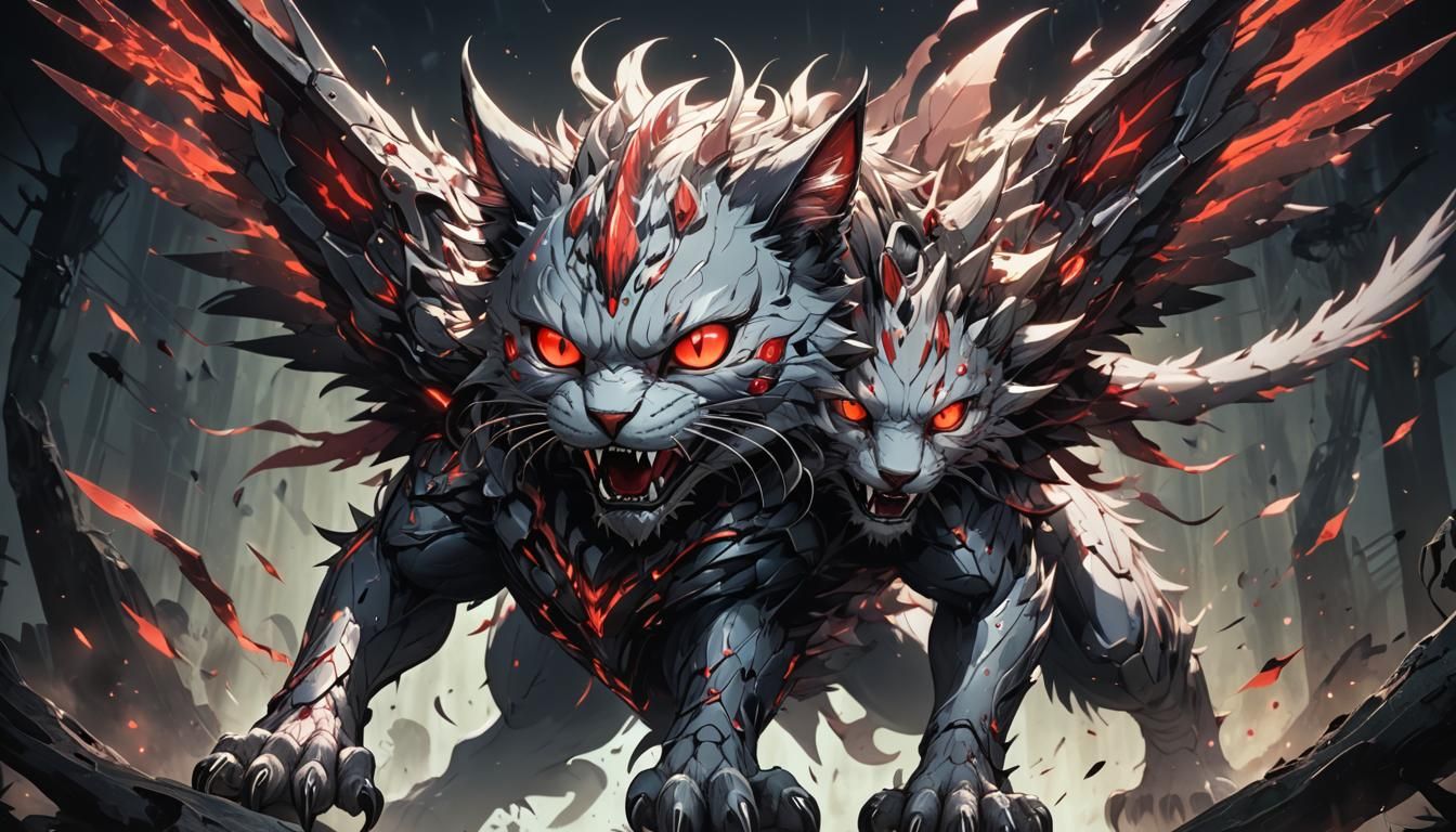 Anime Mega Cat Spewing Flies in Hyperdetail