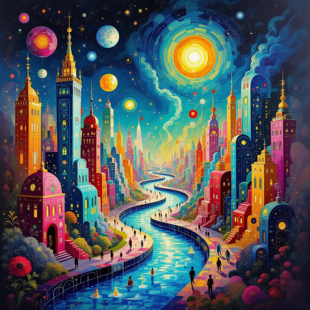 Surreal Cityscape of Pulsing Digestive Canals