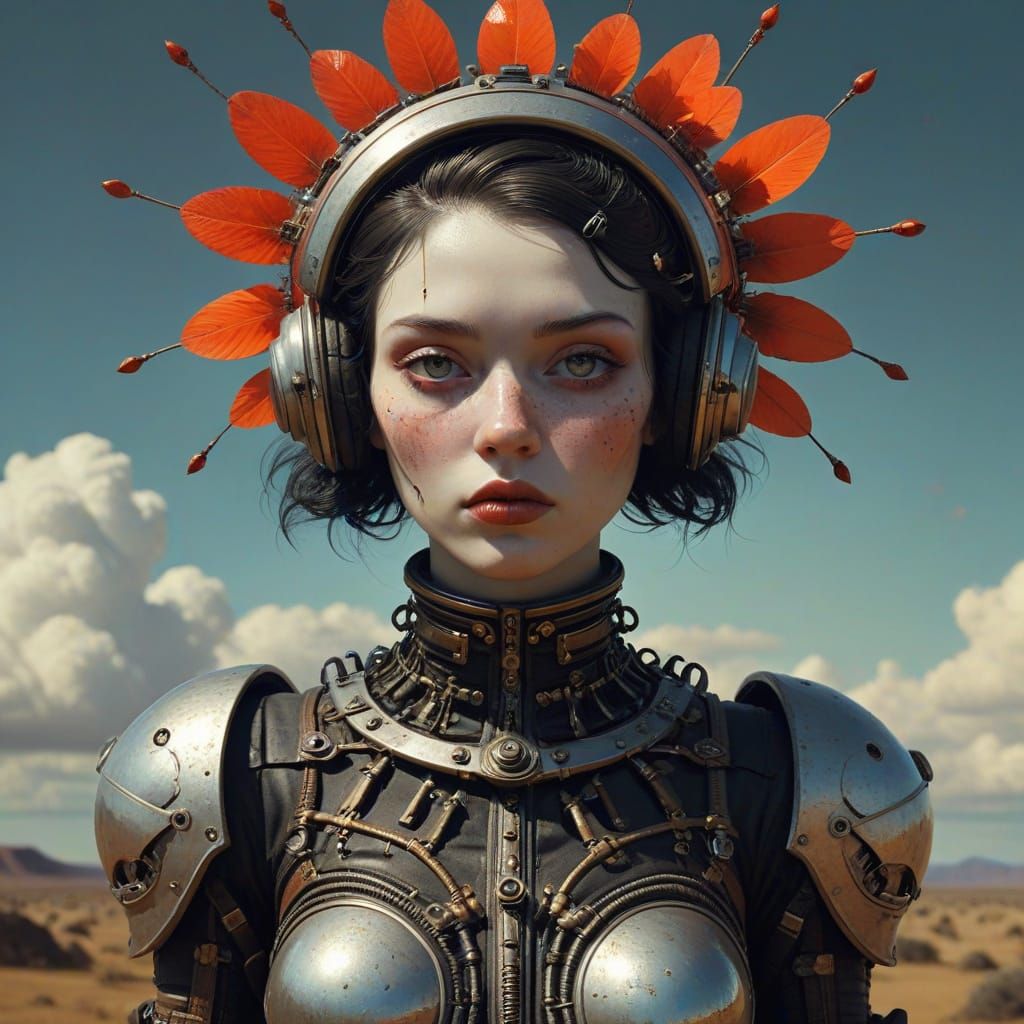 Neonpunk Saint in Radial Line-Art Style