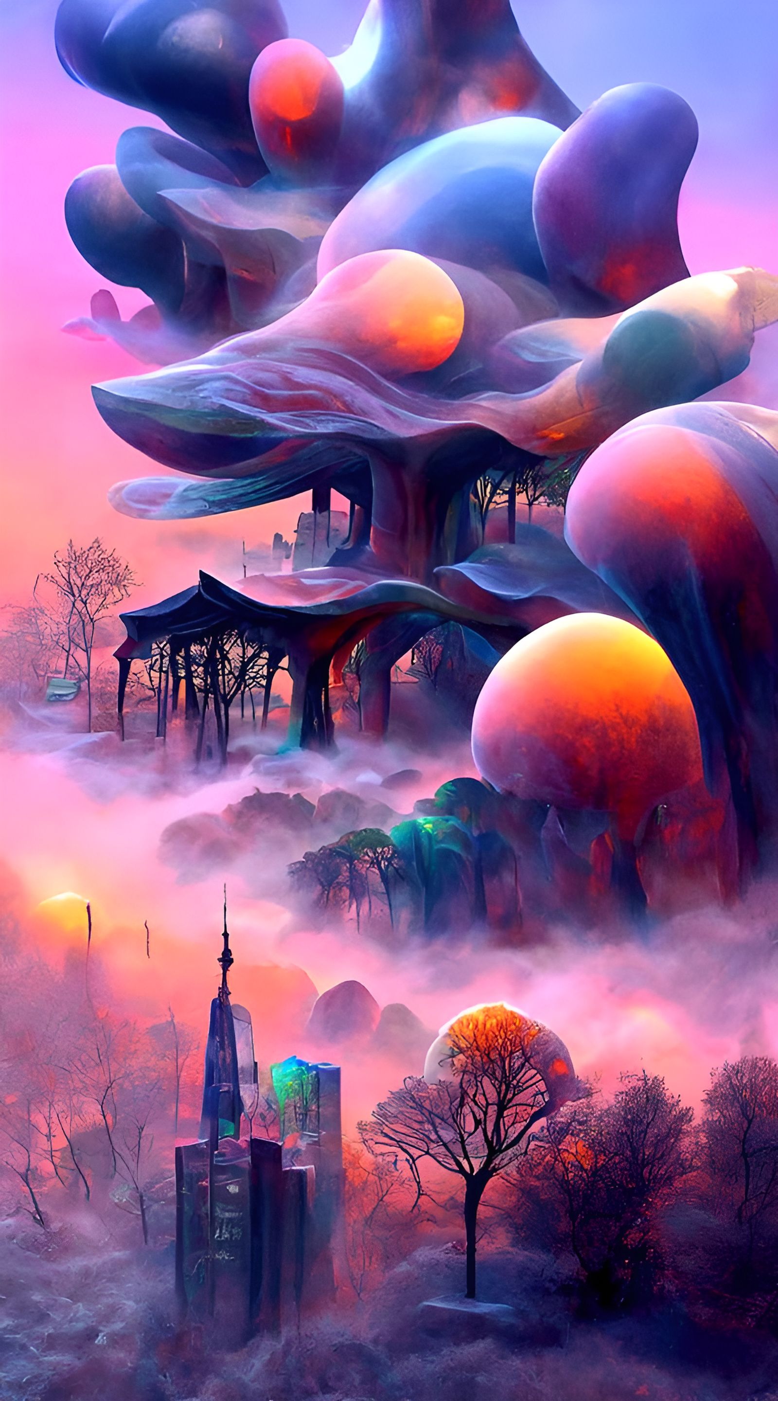 Magical Trees Above New York City: Digital Illustration