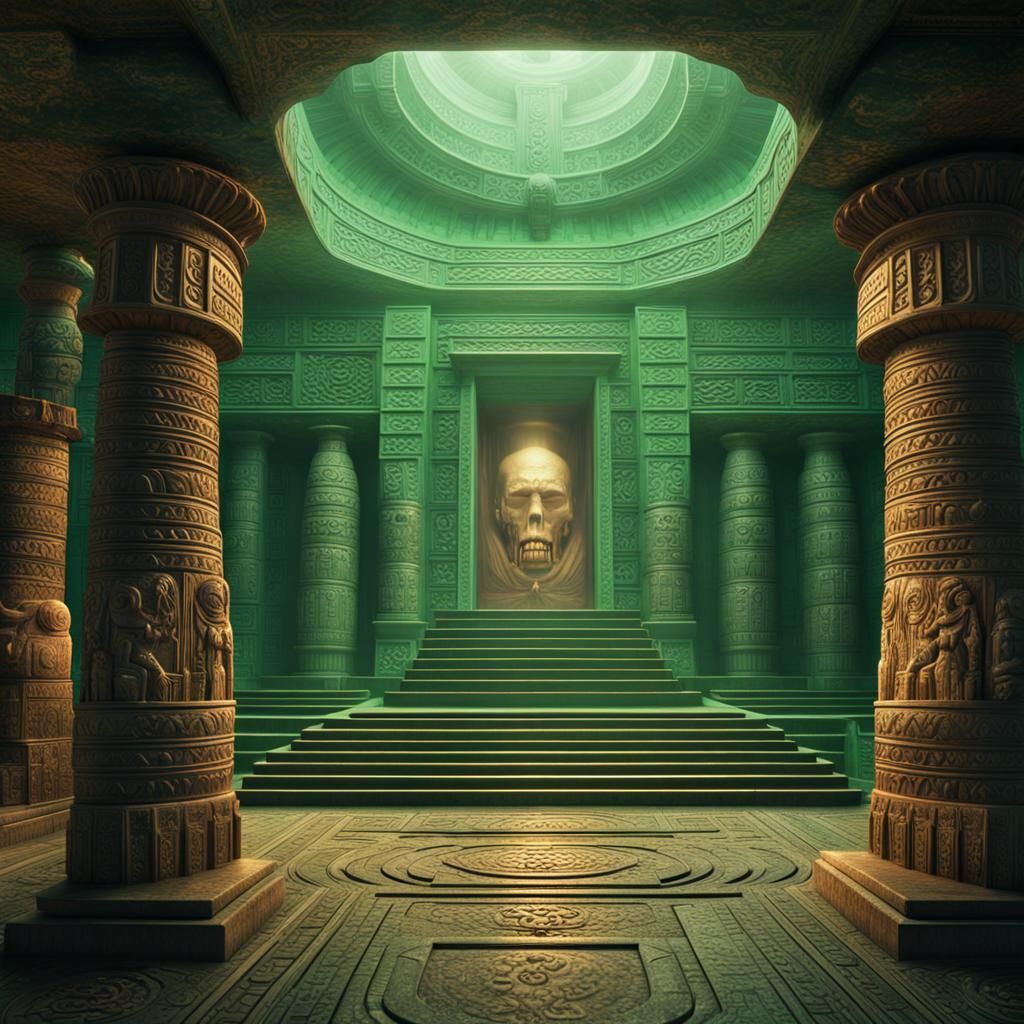 Aztec Mausoleum Jade Secret Room: Digital Matte Painting