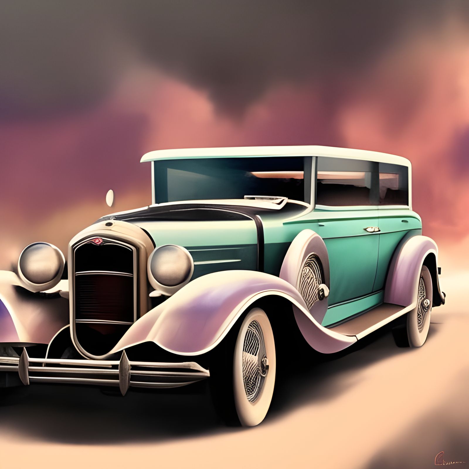 1930 Purple Blue Jalopy Vintage Classic Car Water color