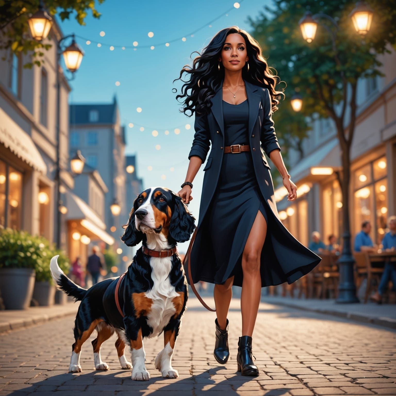 Singer Veloura Walks Basset Hound in Park