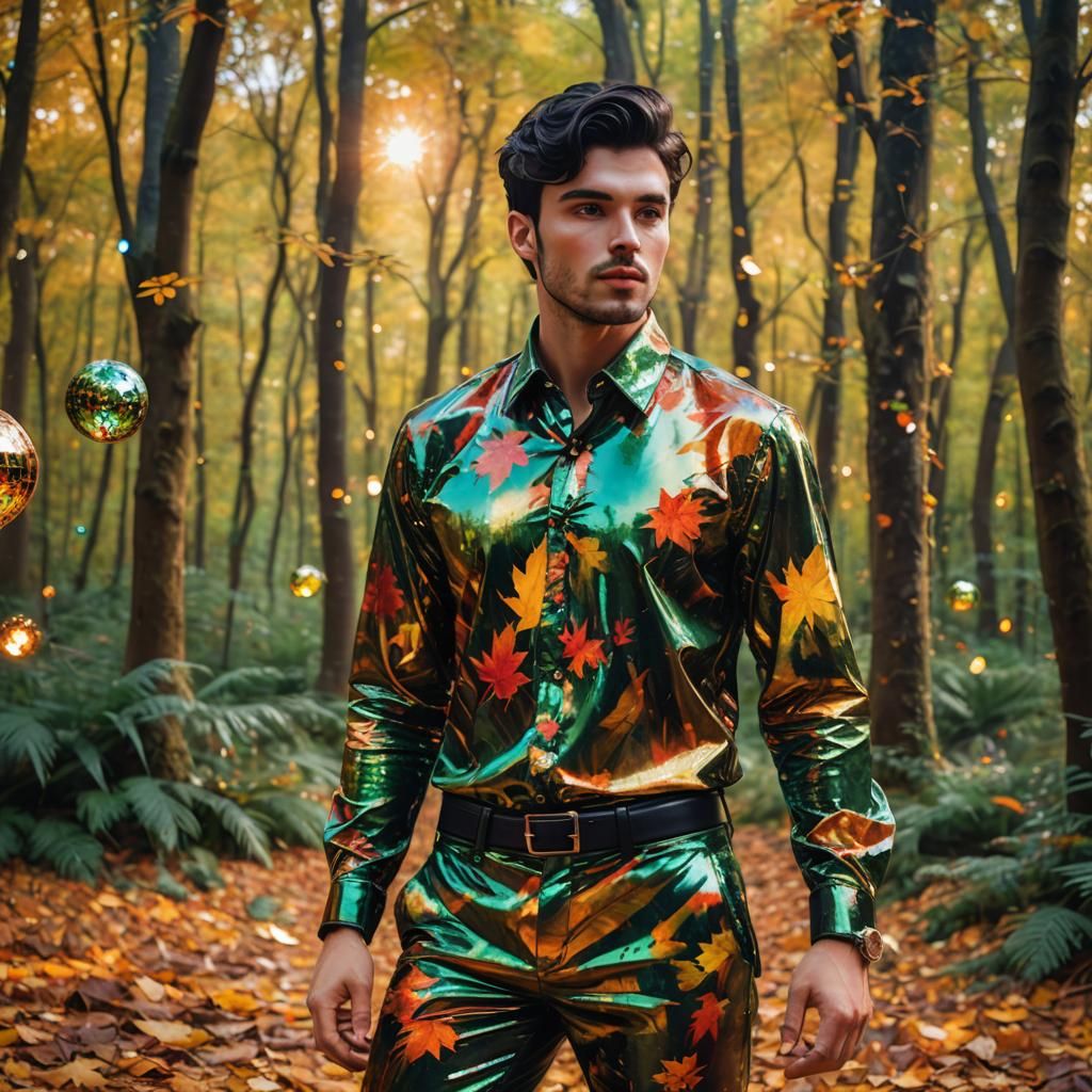 Fantasy Man in Autumn Forest: Vibrant Oil Painting