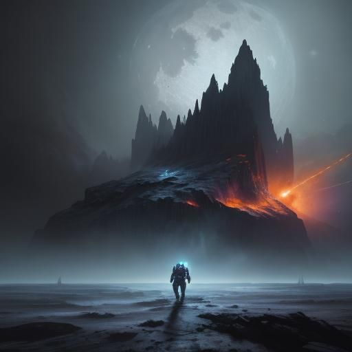 Astronauts on the Moon in Oil Painting Style