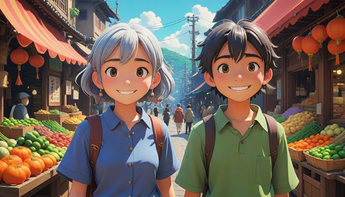 Joyful Ghibli-Inspired Beggars Share a Heartwarming Smile