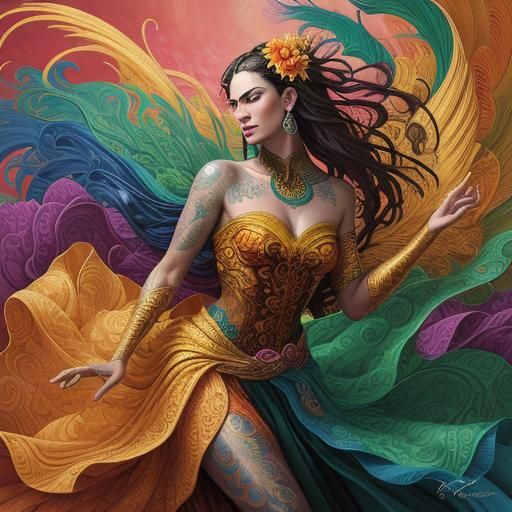 Dragon Peacock Woman in Abstract Expressionism Style