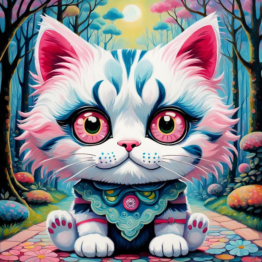 Colorful Plush Cat Toy in Studio Ghibli Style