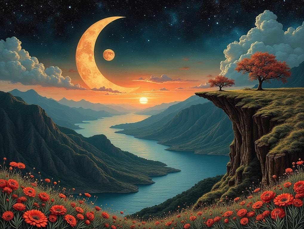 Surreal Cloisonné Landscape of Eternal Waiting