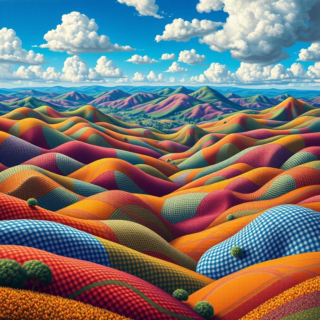 Surreal Gingham Landscape Unfolds in Kaleidoscope of Colors