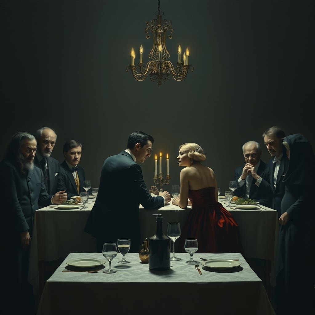 Ominous First Date in Dark Realism Style