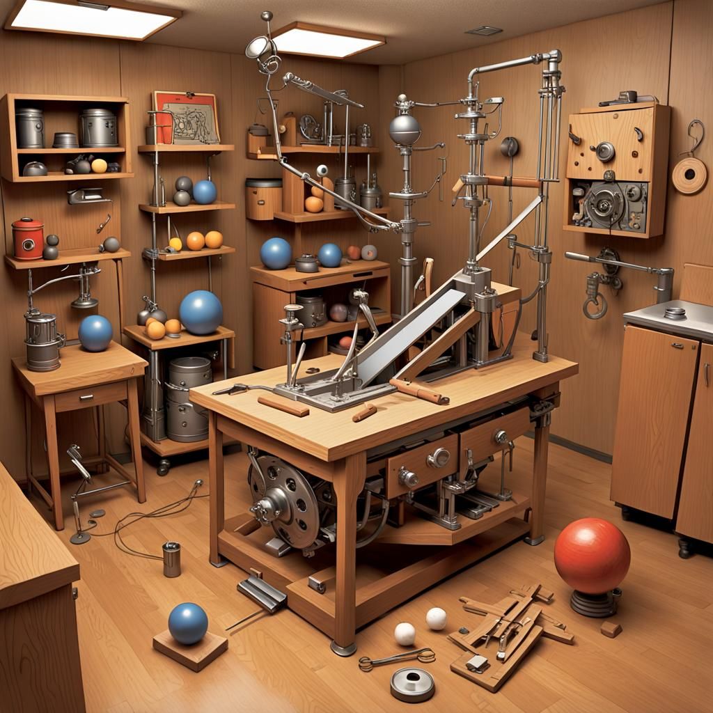 Comical Rube Goldberg Device as Comic Strip