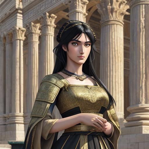 Anime-Style Roman Woman in Ancient City