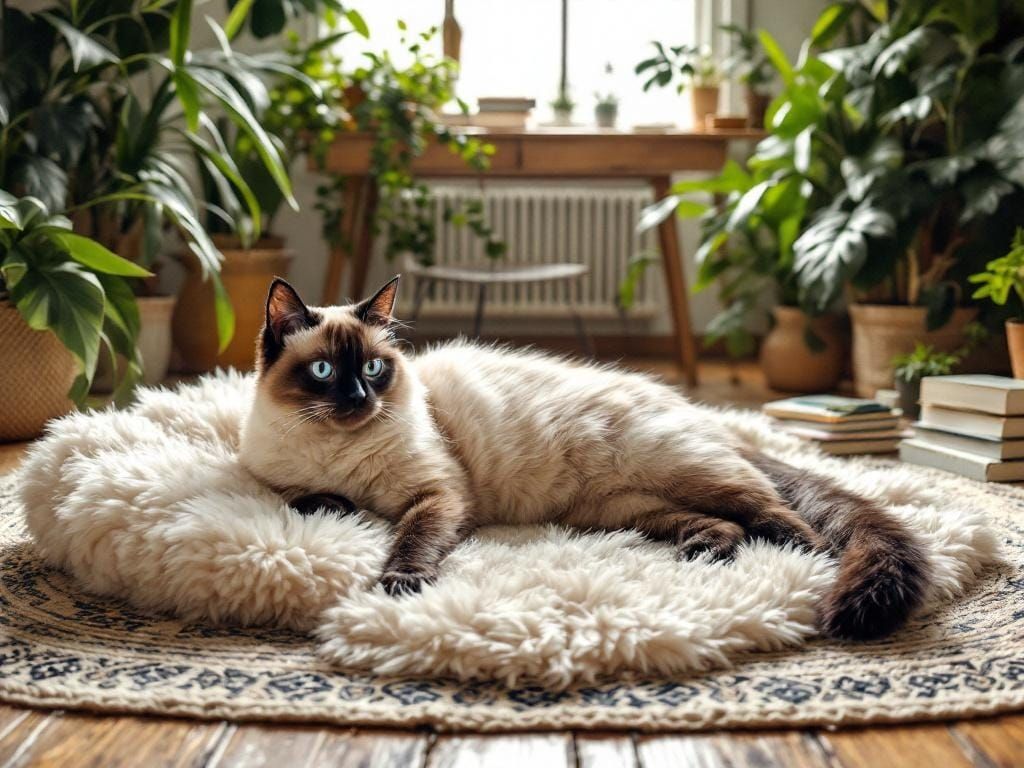 Siamese Cat Lounging in Cozy Green Room