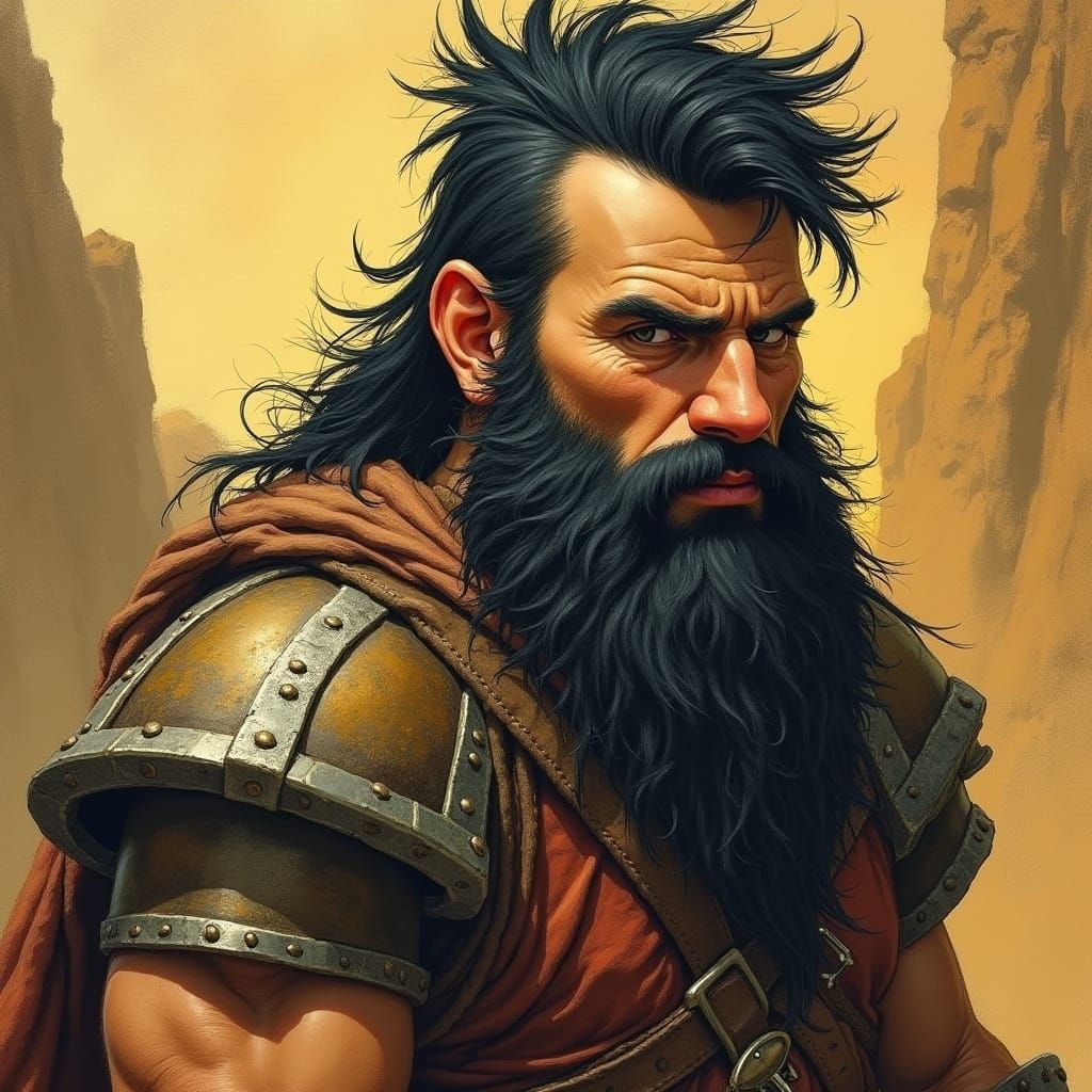 Dwarf Warrior in Earthy Fantasy Landscape