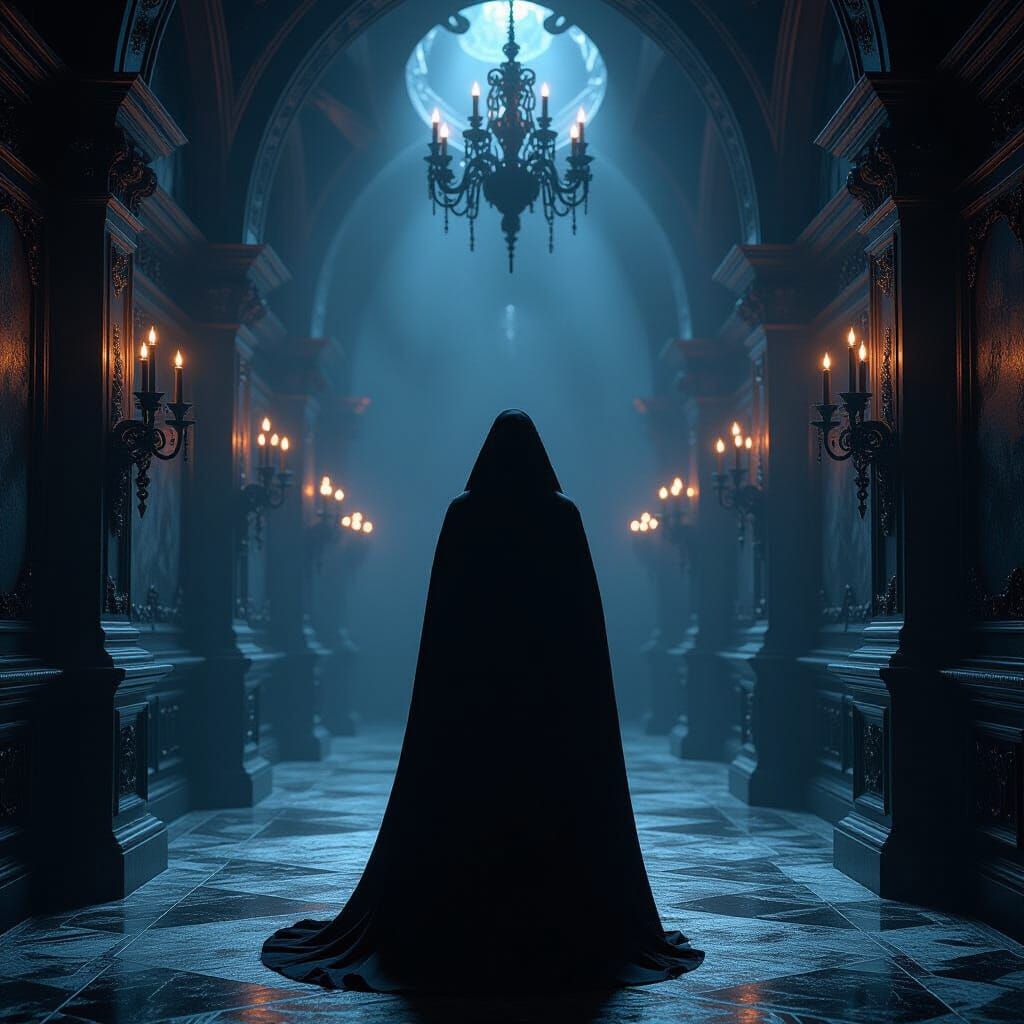 Shadow Figure in Devil's Chamber with Gothic Undertones