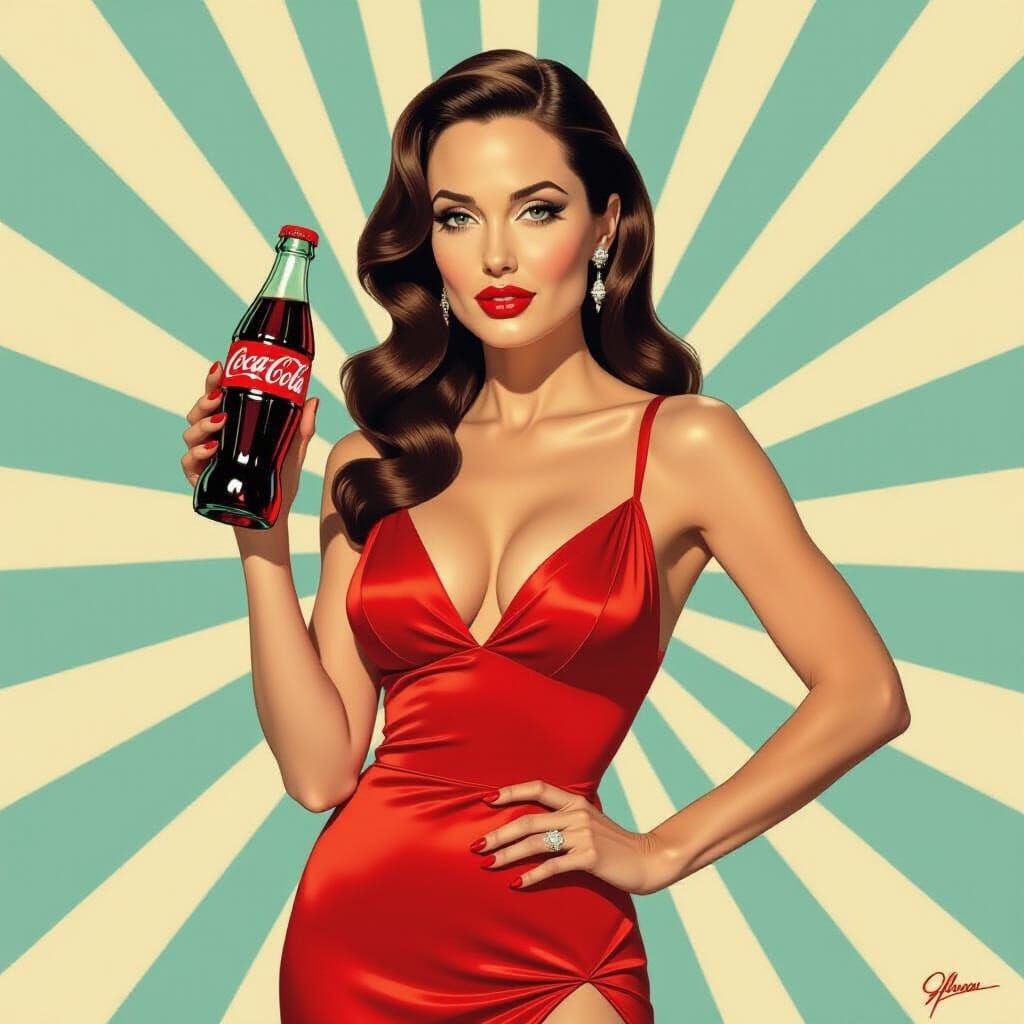 Retro Pin-Up Coca Cola Ad with Angelina Jolie