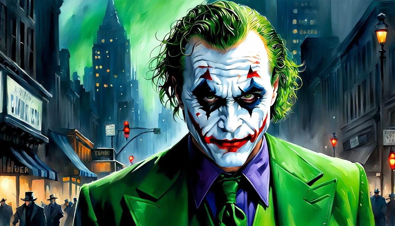 The Joker in Gotham: Hyper-Detailed Watercolour