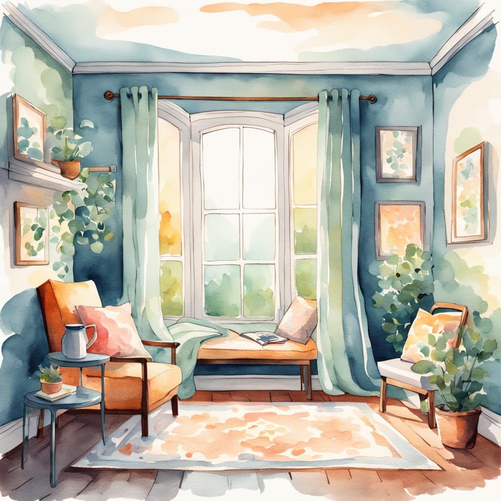 Cozy Reading Corner in Watercolor Style
