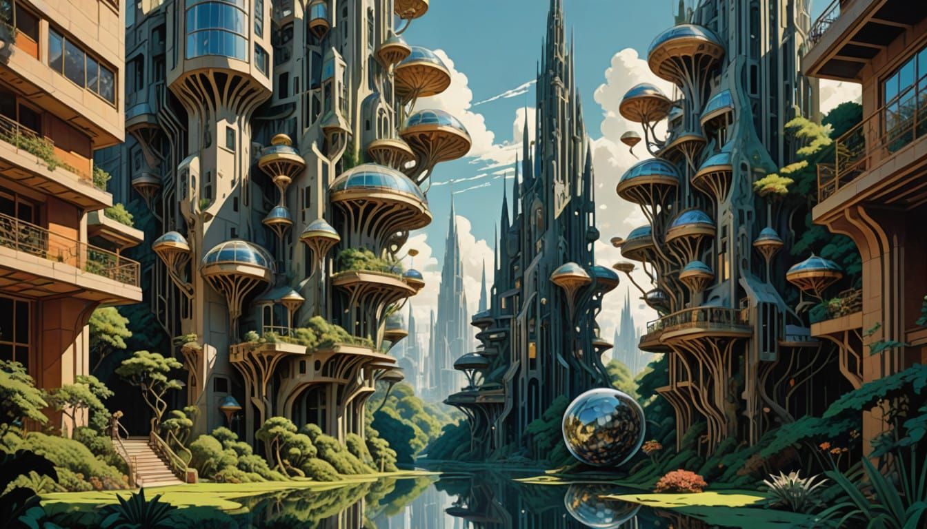 Golden Honeycomb Cityscape Radiates Organic Light