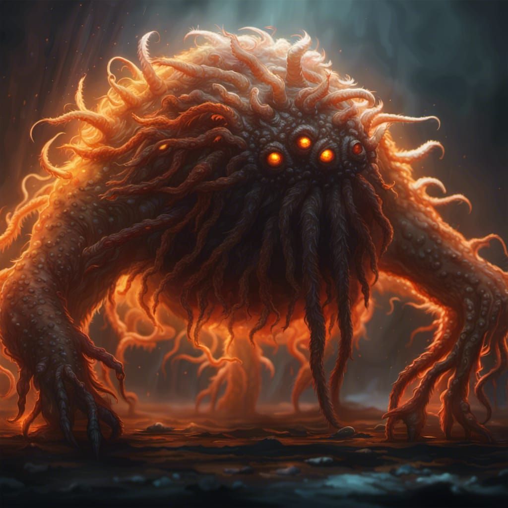 Crawling Orange Light Lovecraftian Monster in Dark Fantasy S...