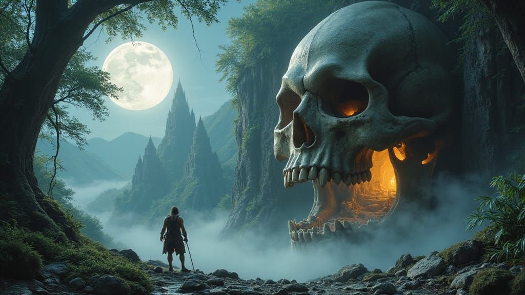 Ancient Skull Gates to the Underworld at Dusk