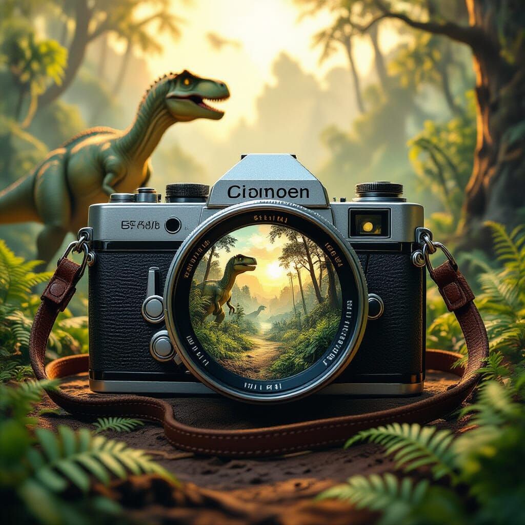 Dinosaur World Seen Through a Vintage Camera Lens