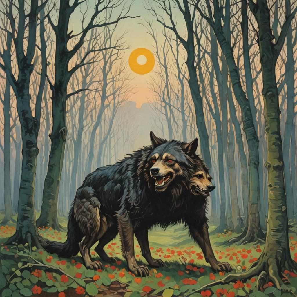 Lycanthrope at Dawn: Gouache Illustration