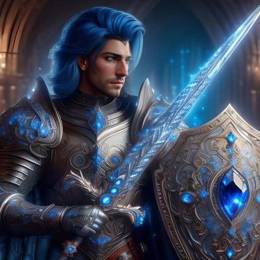 Sapphire Knight Prince with Sword: Fantasy Concept Art