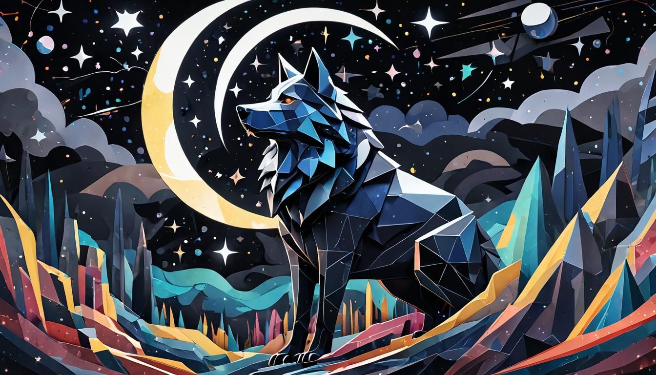 Cubist Werewolves Howling at Moonlit Stars