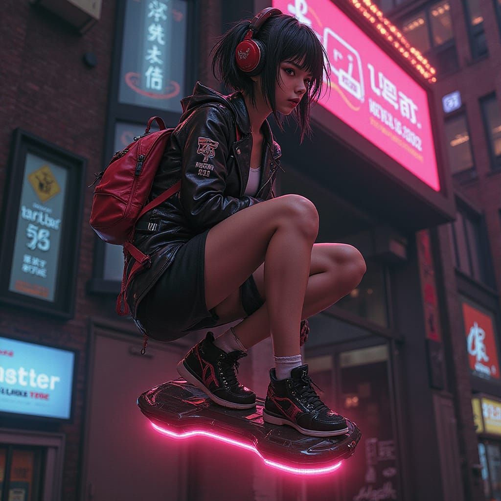 Cyberpunk Woman on Hoverboard