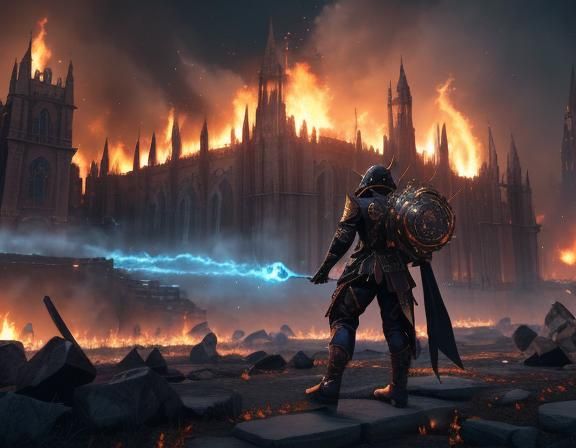 Dystopian March: Detailed Matte Painting in Deep Color