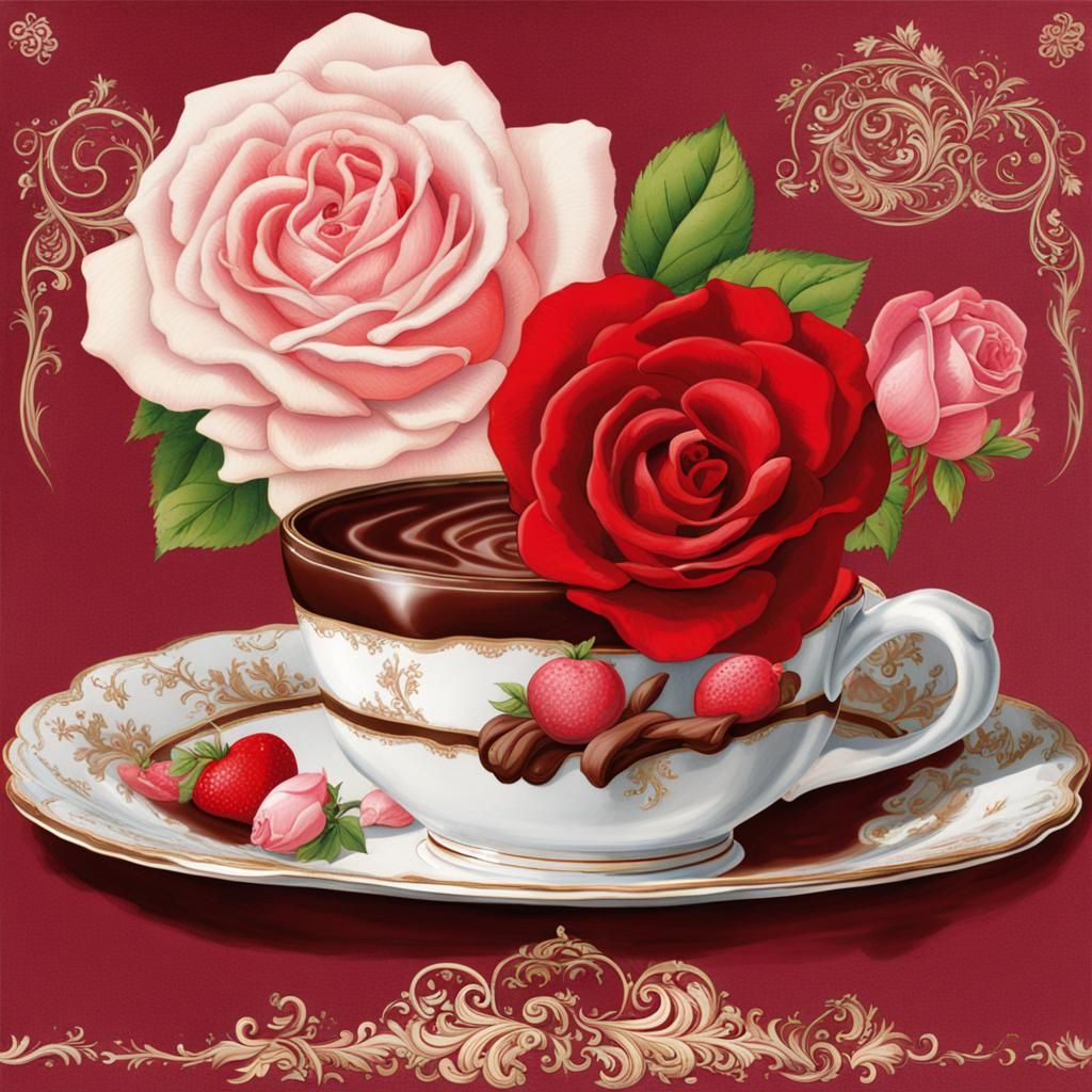 18th Century Chocolate and Rose Still Life