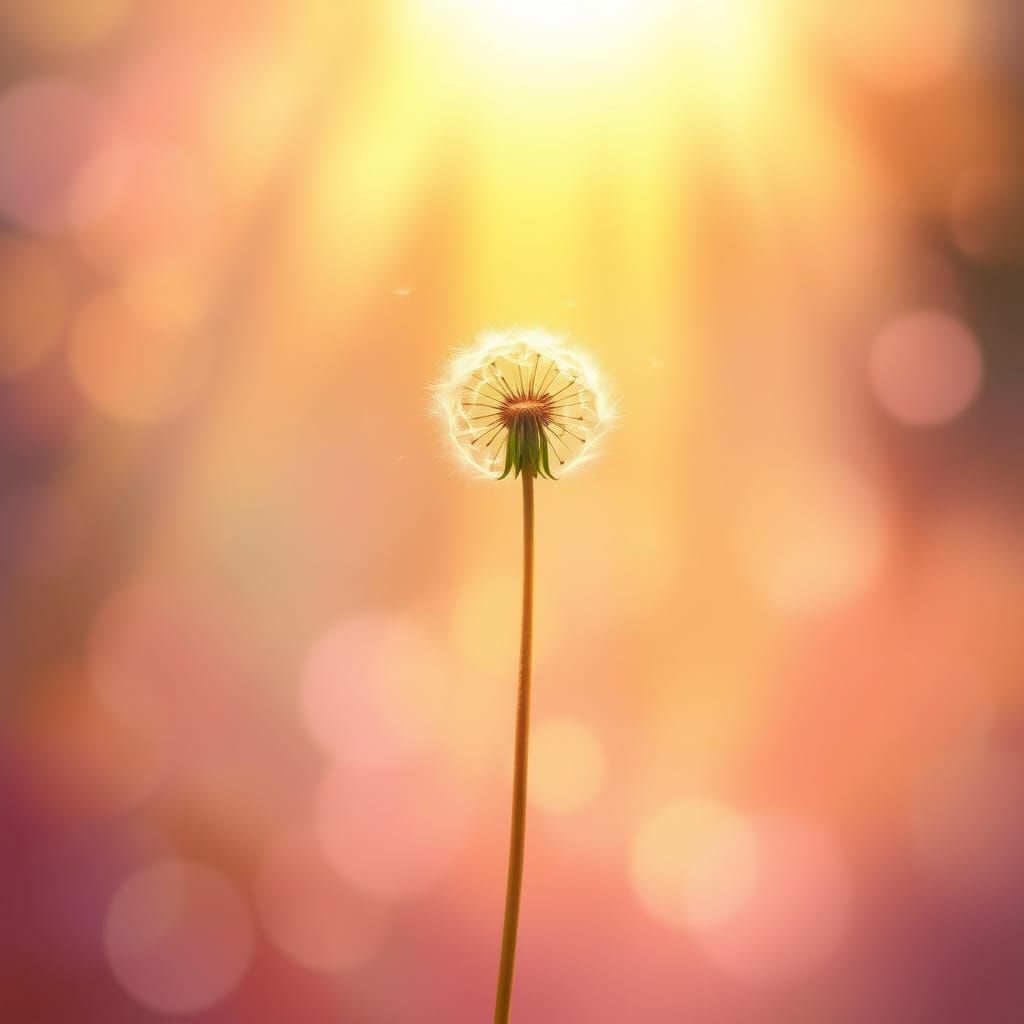 Ethereal Golden Light Illuminates Joyful Dandelion Seed