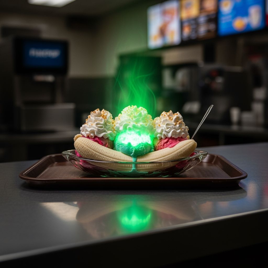 Glowing Green Banana Split at Dairy Queen Counter