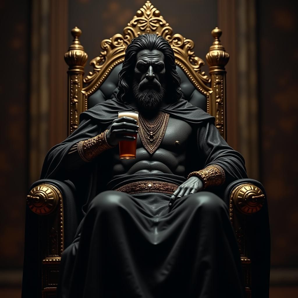 Animated Hades on Throne with Dark Beer