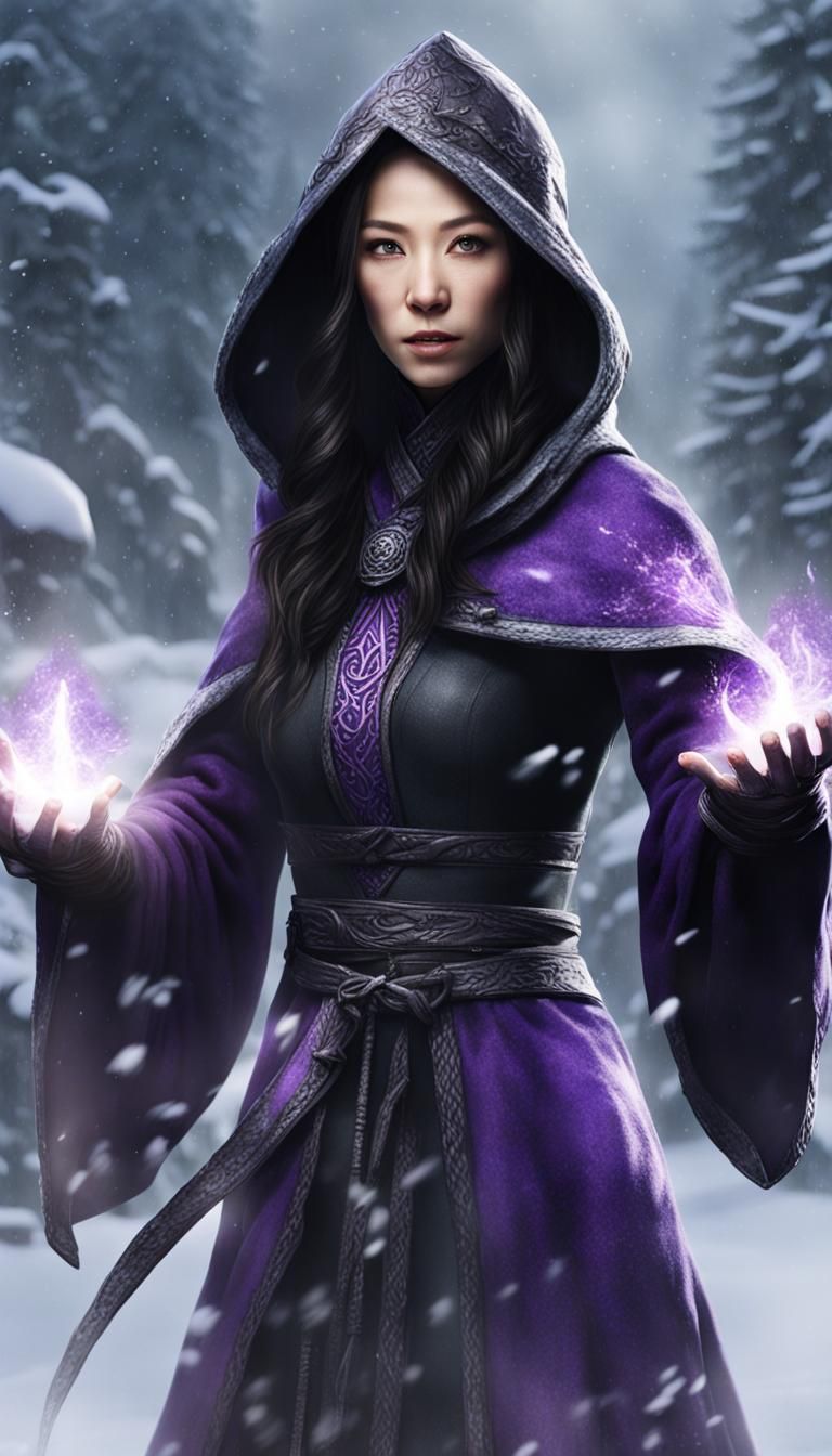 Skyrim Mage Ready for Battle in Snowy Mountains