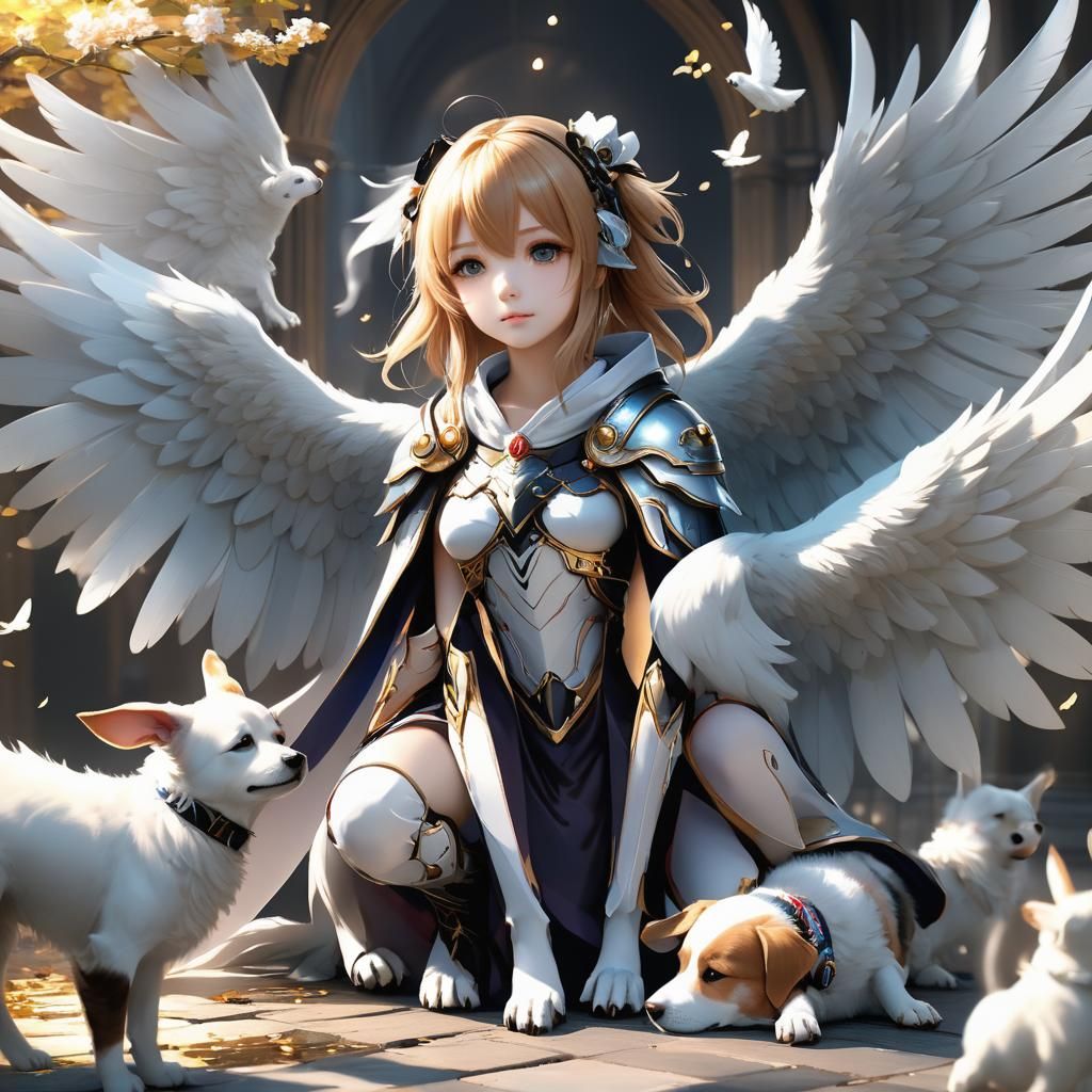 Angels with Dog Wings in 3D Anime Art