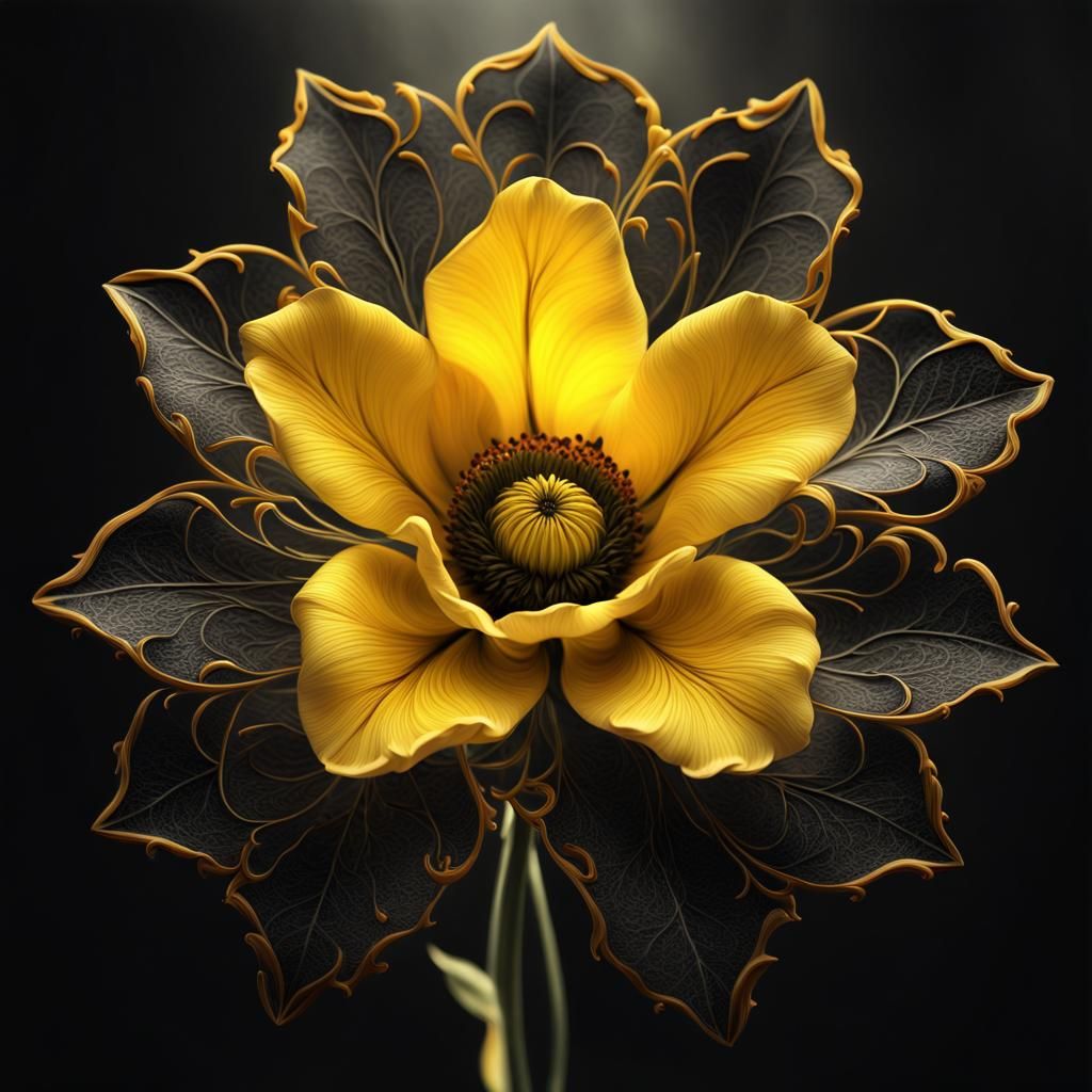 Epic Yellow and Black Flower in CGI Diorama